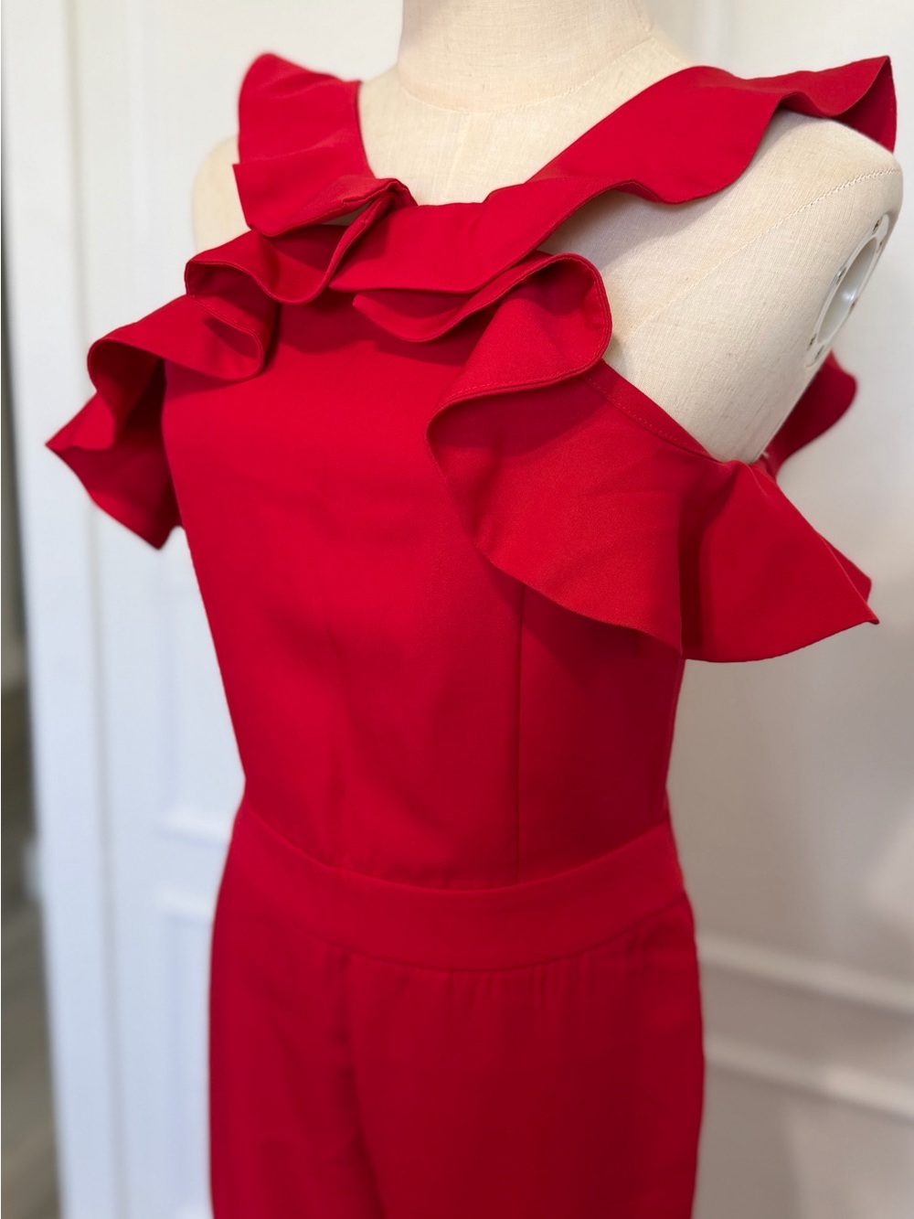 Halter Ruffle Red Jumpsuit - Picture 2 of 8